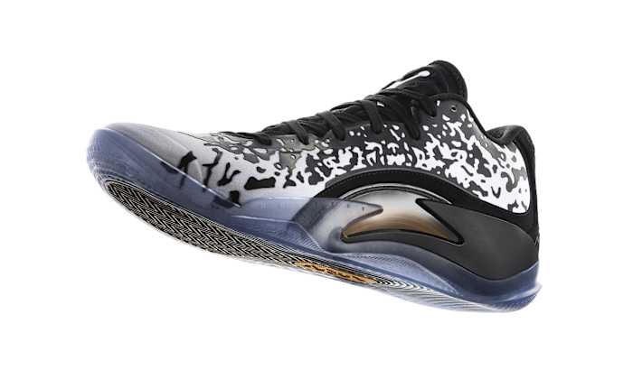 Side view of Zion Williamson's black and white Jordan Brand shoe.